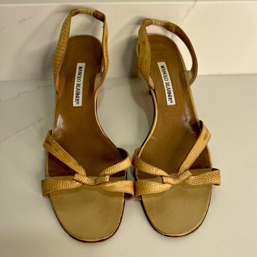 Manolo Blahnik Snakeskin Slingback Heels Sandals
Leather Open Toe Size 40